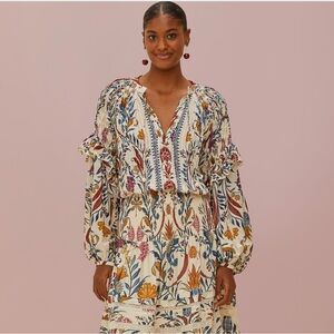 FARM Rio Romantic Lightness Cream Long Sleeve Blouse NWT